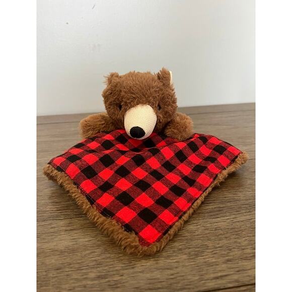 Other - Buffalo Plaid Brown Bear Lovey with Sensory‎ Crinkle
